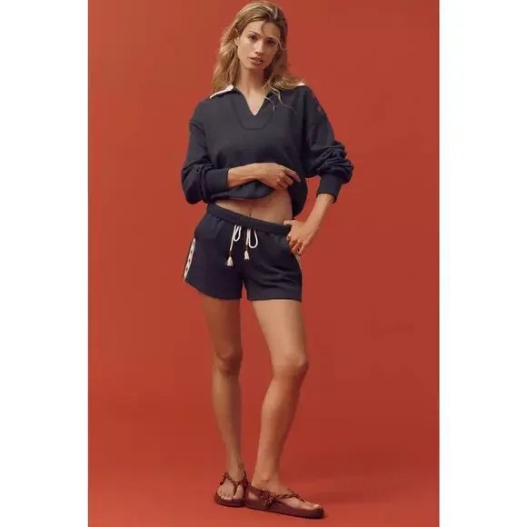 Sundry Vintage Terry Popover Polo Sweatshirt Blue Stars Size Medium - Picture 9 of 10